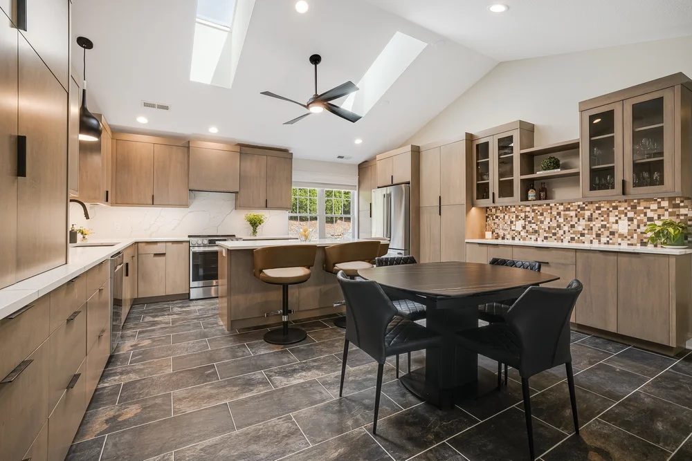 Slab-door kitchen in a warm gray finish